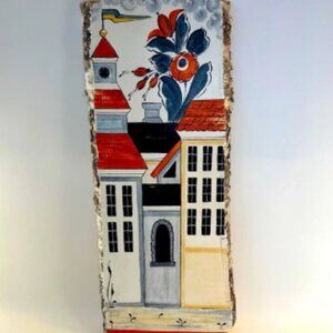 Beautiful Live Edge Hand Painted Solid Wood Slab Decor Art Swedish Folk Painting